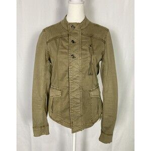 Marrakech Anthropologie Small Army Green Moto Jacket Zip Cuff Boho Military EUC